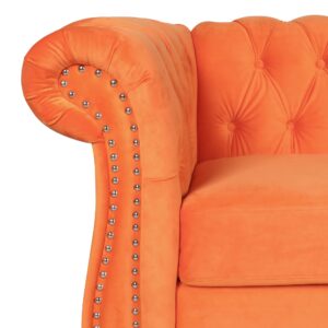 RARZOE Traditional Chesterfield Loveseat Sofa, Modern Vintage Chesterfield Button Tufted Velvet Couch with Nailhead Trim Scrolled Arms for Living Room Bedroom Office(Orange)