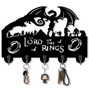 avjera lord key rings key holder for wall, nail-free key holder, key hook for entryway hallway, wall mounted dragon key hooks, black,11.4''7''0.3''