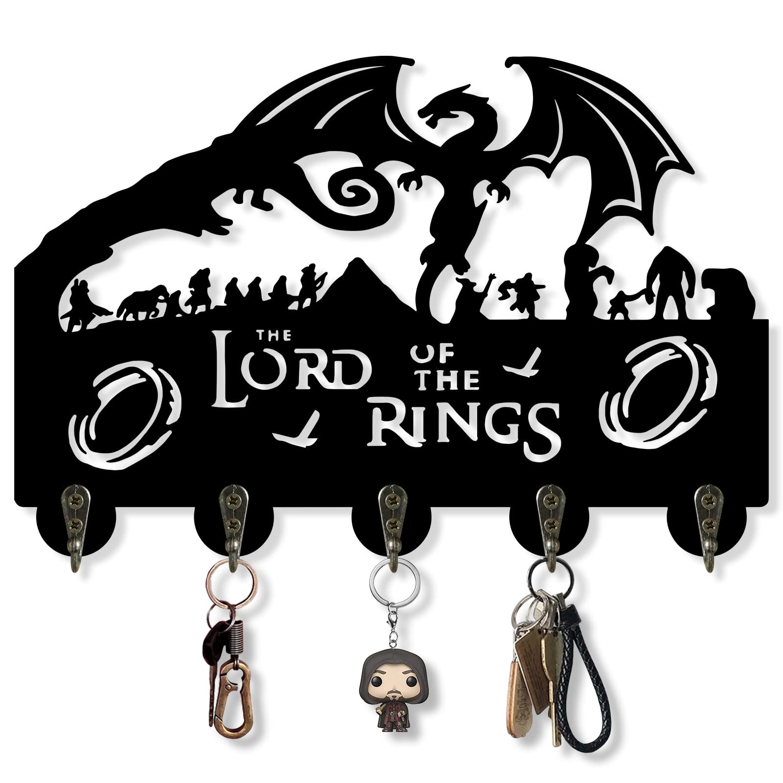 AVJERA Lord Key Rings Key Holder for Wall, Nail-Free Key Holder, Key Hook for Entryway Hallway, Wall Mounted Dragon Key Hooks, Black,11.4''7''0.3''