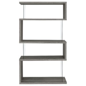 Coaster Home Furnishings Emelle 4-Shelf Bookcase with Glass Panels Grey Driftwood