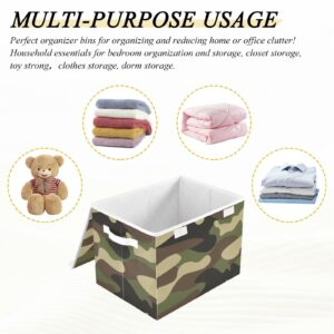 SUABO Military Camouflage Camo Storage Bin with Lid Large Oxford Cloth Storage Boxes Foldable Home Cube Baskets Closet Organizers for Nursery Bedroom Office