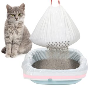 56 count 31 x 18 inch sifting cat litter bags large thick cat litter box liners with holes portable thick cat litter bags drawstring litter box liners for pets cats litter box supplies