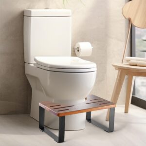 BLUEWEST Poop Stool, Acacia Wood Toilet Stool with Strong Steel Frame for Potty Training, 7 Inch Bathroom Stool, Durable/Sturdy Stool for Adults with Non-Slip