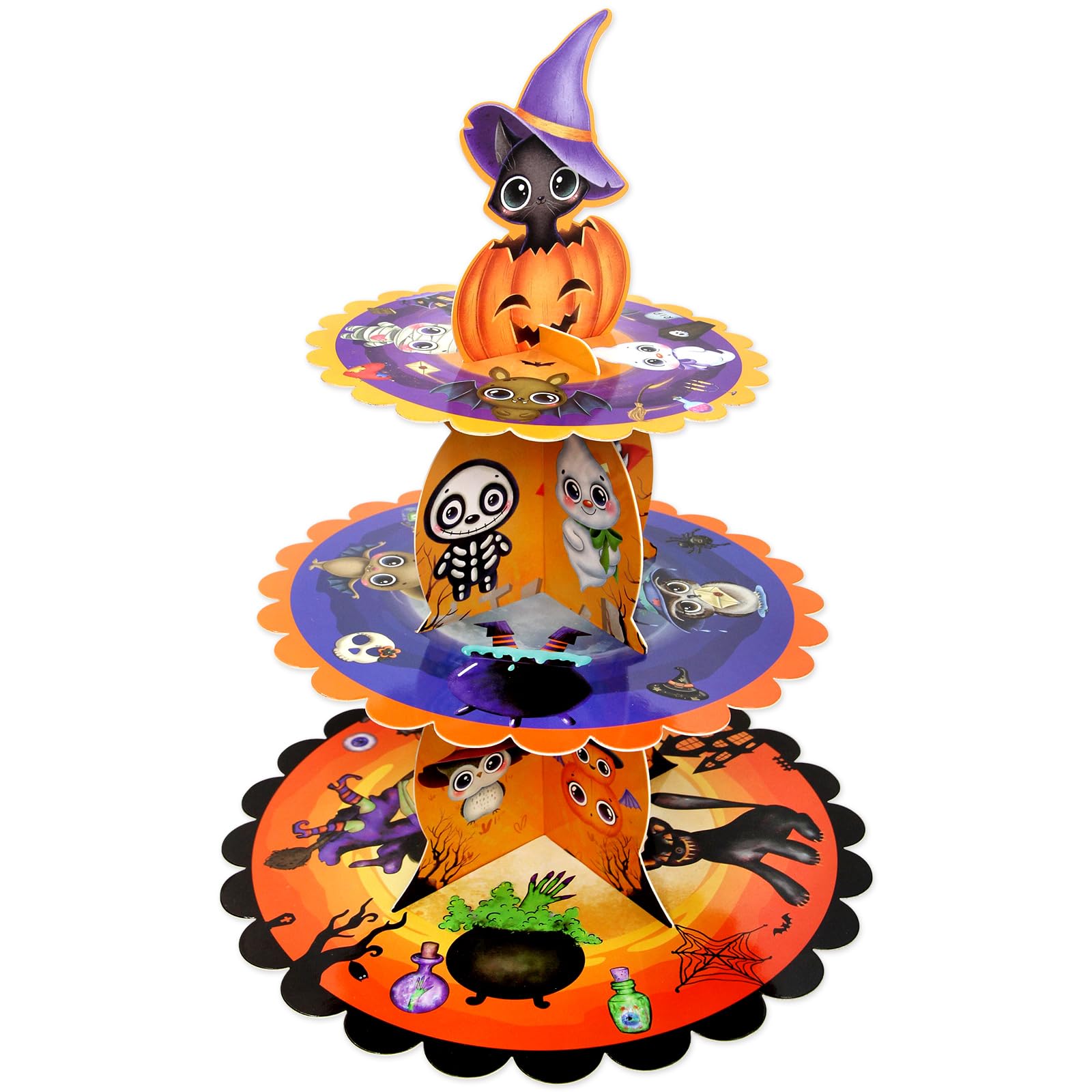 ceiba tree Halloween Cupcake Stand Decorations Holder Dessert Tower 3 Tier Cardboard Pumpkin Trick or Treat Party Birthday Supplies for Kids