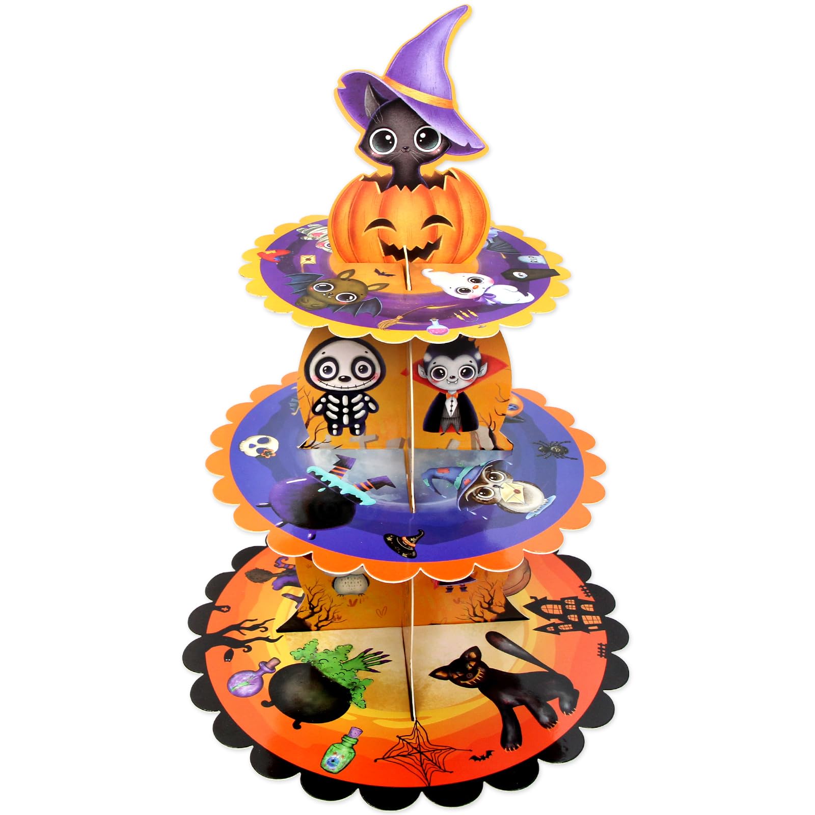 ceiba tree Halloween Cupcake Stand Decorations Holder Dessert Tower 3 Tier Cardboard Pumpkin Trick or Treat Party Birthday Supplies for Kids