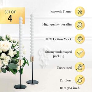 MAITREYA White Taper Candles Conical Stick Candles Spiral Taper Candles-Set of 4 for Decoration Weddings Party Church-Unscented Dripless Candles,10inch(D-White)