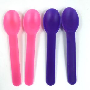 Heyiwell 50PC Heavy WideHandle Color Changing Dessert Spoons Reacts to Cold Temperatures for Yogurt Ice Cream and Cold Drinks,Pink&Purple