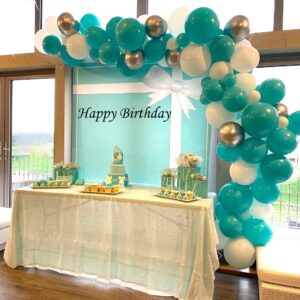 Teal Blue Silver White Balloons, 50Pcs Teal and Silver Balloons Turquoise Blue White Silver Confetti Latex Balloons for Wedding Bridal Baby Shower Birthday Graduation Party Decorations