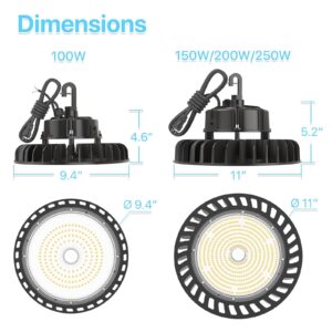 HYPERLITE 6 Packs Led High Bay Light 150W 21,000lm 5000K 1-10V Dimmable UL Listed US Hook 5' Cable Alternative to 650W MH/HPS for Gym Factory Warehouse