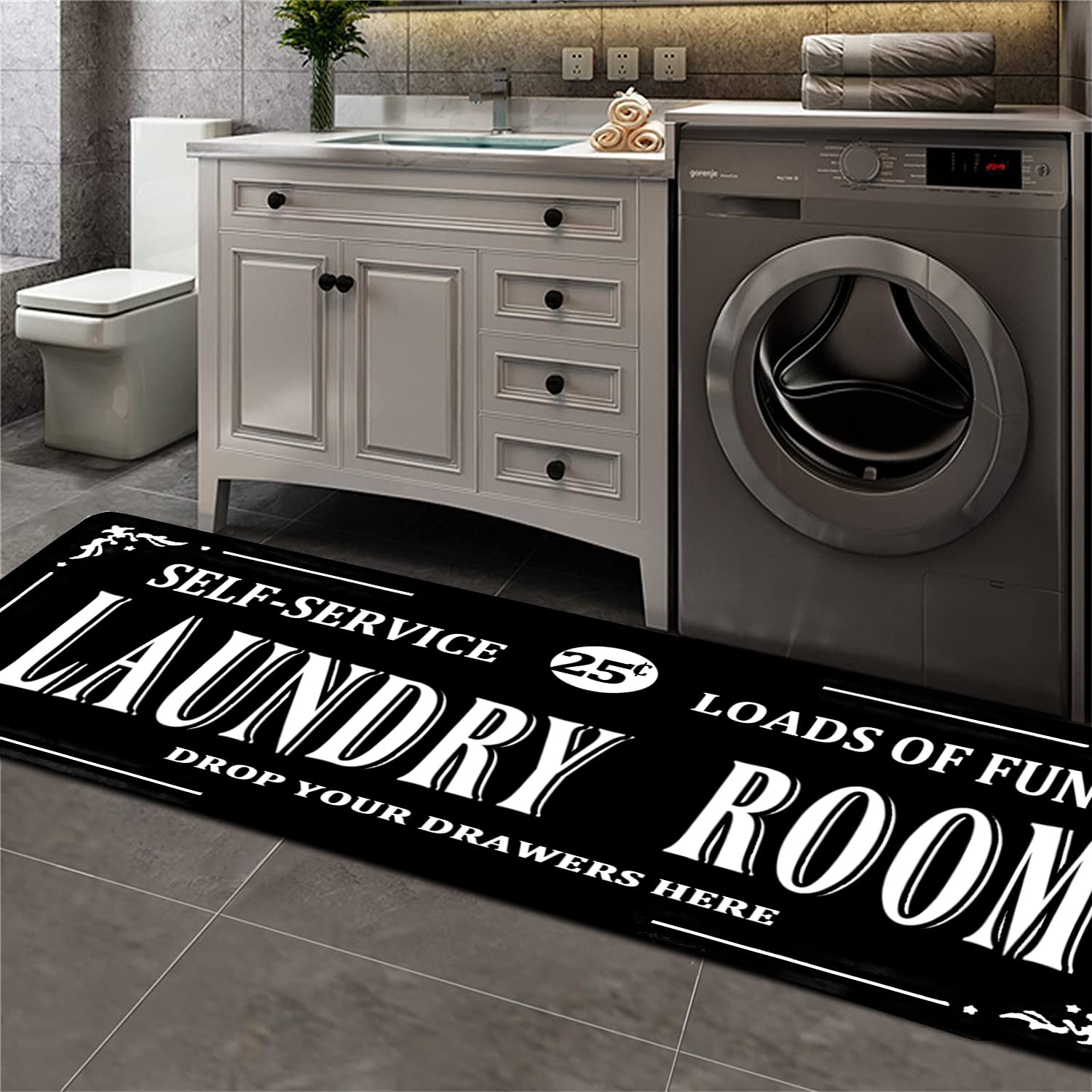 Laundry Room Rug Non Slip Floor mats Farmhouse Large Laundry Rugs for Laundry Room Mat Washer and Dryer Carpet Laundry Room Decor 20x59inch(Black1)