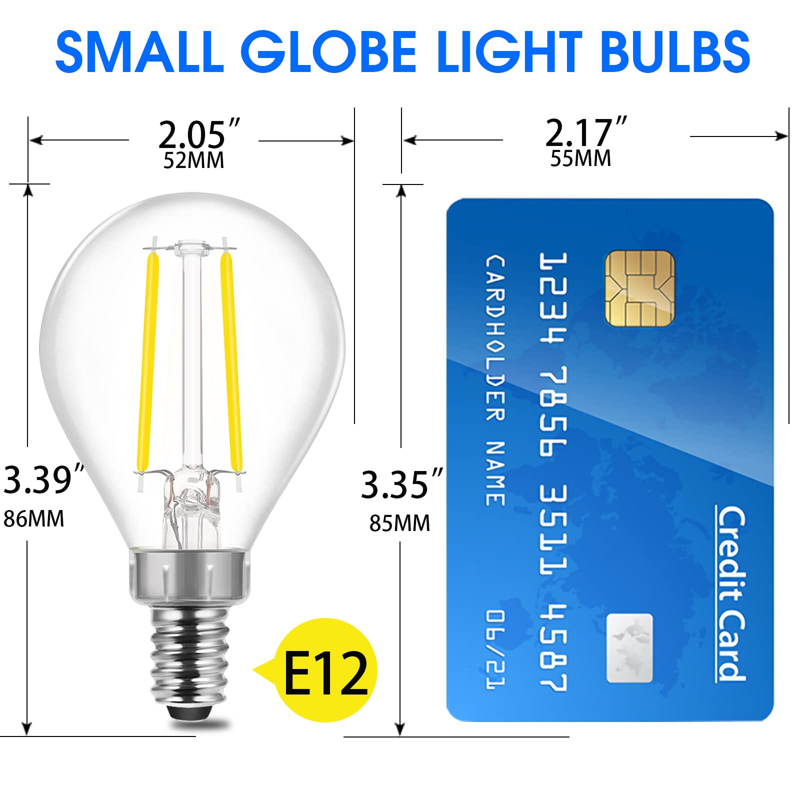 Energetic E12 Dimmable LED G16.5 Light Bulb 60 Watt Light Bulb 500 Lumens Candelabra Bulb for Chandeliers, Ceiling Fan, Vanity, Daylight 5000K Vintage Globe Light Bulb 6Pack