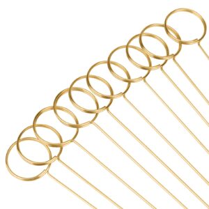 SENJEOK 80 PCS 13.6 Inch Gold Floral Place Card Holder, Round Metal Wire Floral Picks, Photo Clip Holder Stick for Office, Wedding, Birthday