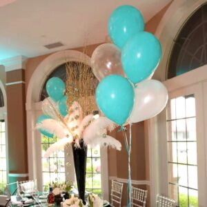 Teal Blue Silver White Balloons, 50Pcs Teal and Silver Balloons Turquoise Blue White Silver Confetti Latex Balloons for Wedding Bridal Baby Shower Birthday Graduation Party Decorations