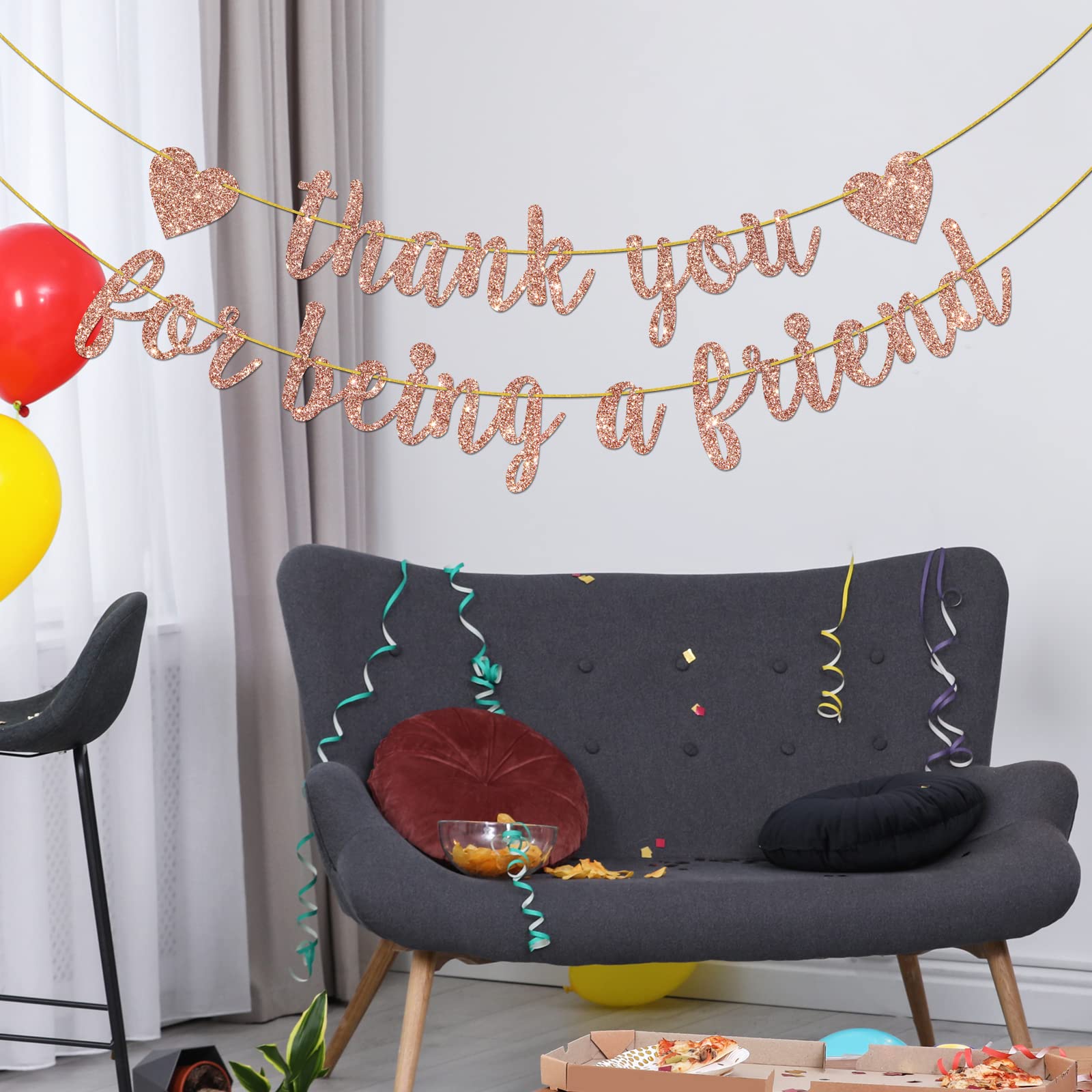 Helewilk Thank You for Being a Friend Banner, Girls Party Decorations, Thank You Party Banner, Friends Birthday/Anniversary/Graduation Party Hanging Decor Supplies