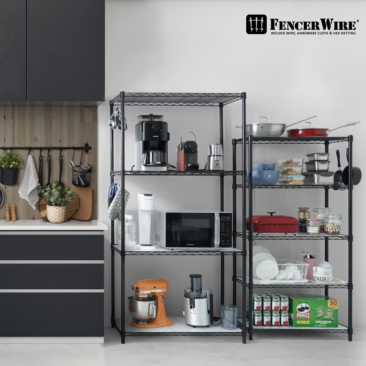 Fencer Wire NSF Commercial Heavy Duty Wire Shelving w/Wheels, Leveling Feet & Liners, Kitchen Storage Shelf, Garage Shelving Storage, Utility Wire Rack Storage Shelves, w/Liner, 36 x 18 x 76 5-Tier