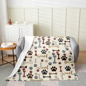 homewish cute paw print throw blanket twin 60x80 cartoon colorful bone decorative flannel blanket for kids boys girls kawaii animal dog pet print rustic style fleece blanket for sofa car chairs