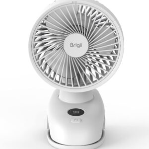 Brigii Desk&Clip Fan, Small Fan 14H Long Battery Life, Battery Level Display, 5 INCH Travel Fan, 4-Speed, Type-C Rechargeable-PF01(White)