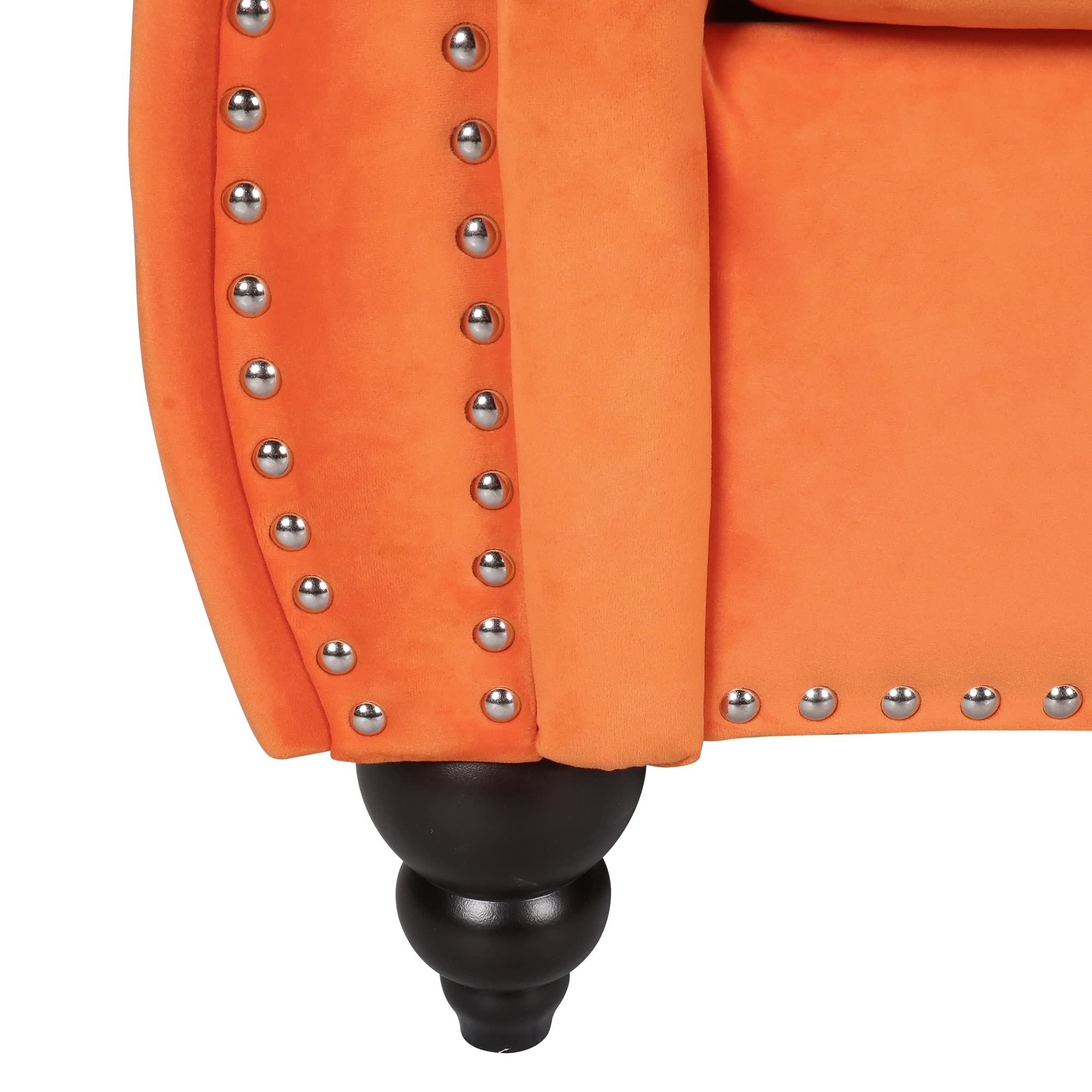 RARZOE Traditional Chesterfield Loveseat Sofa, Modern Vintage Chesterfield Button Tufted Velvet Couch with Nailhead Trim Scrolled Arms for Living Room Bedroom Office(Orange)