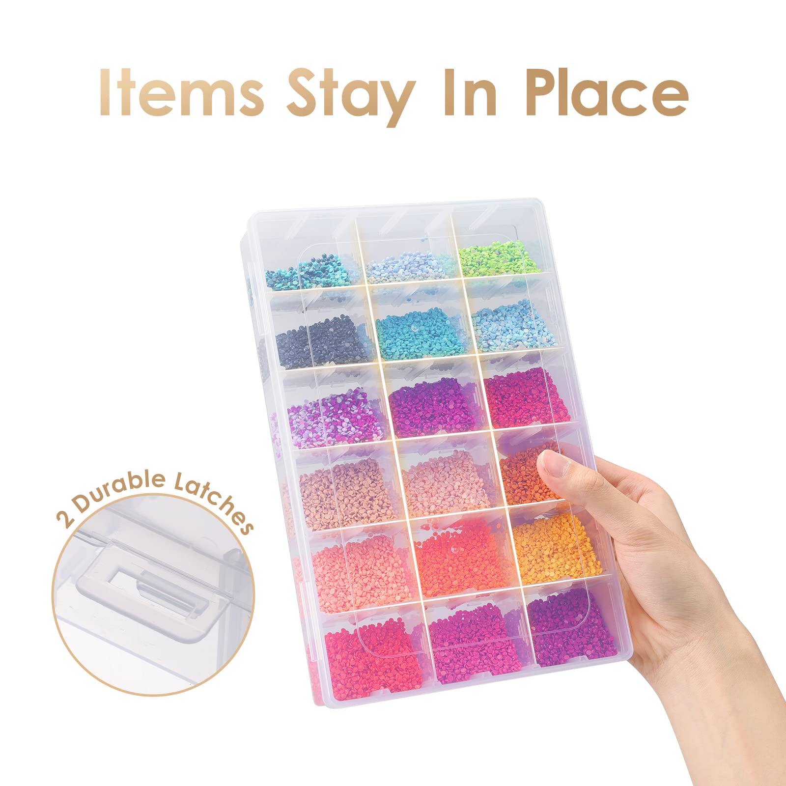 QUEFE 3 Pack 36 Grids Clear Plastic Organizer Storage Box Container, Craft Storage with Adjustable Dividers for Beads, Art DIY, Crafts, Jewelry, Fishing Tackle with Label Stickers