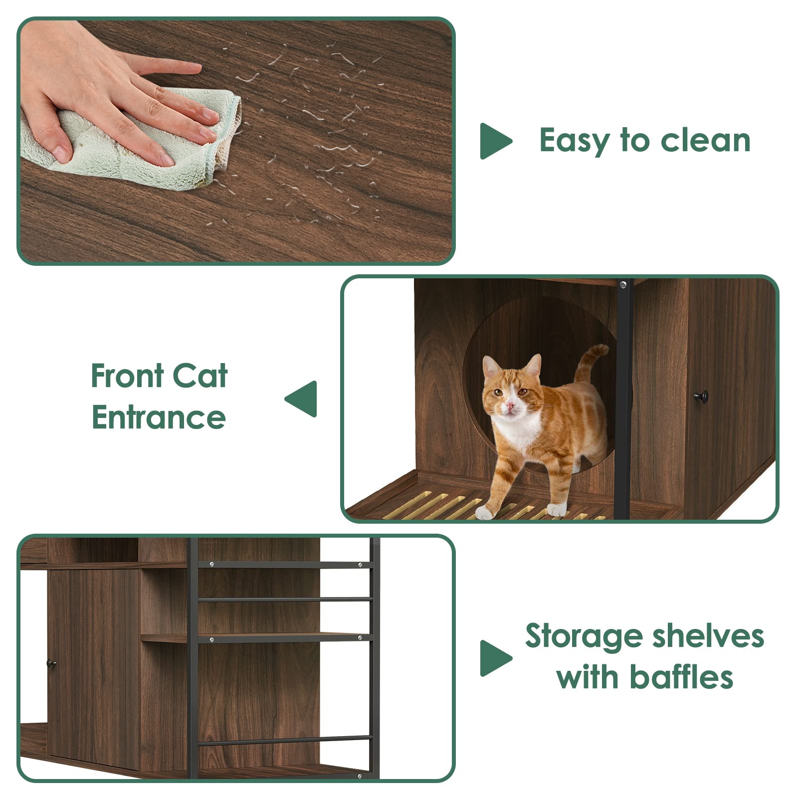 Lovinouse 6 in 1 Cat Litter Box Enclosure Furniture with Litter Catcher, Wooden Cat Washroom with Drawer and Shelves, Hidden Litter Box Cat Cabinet, Side Table for Living Room, Bedroom