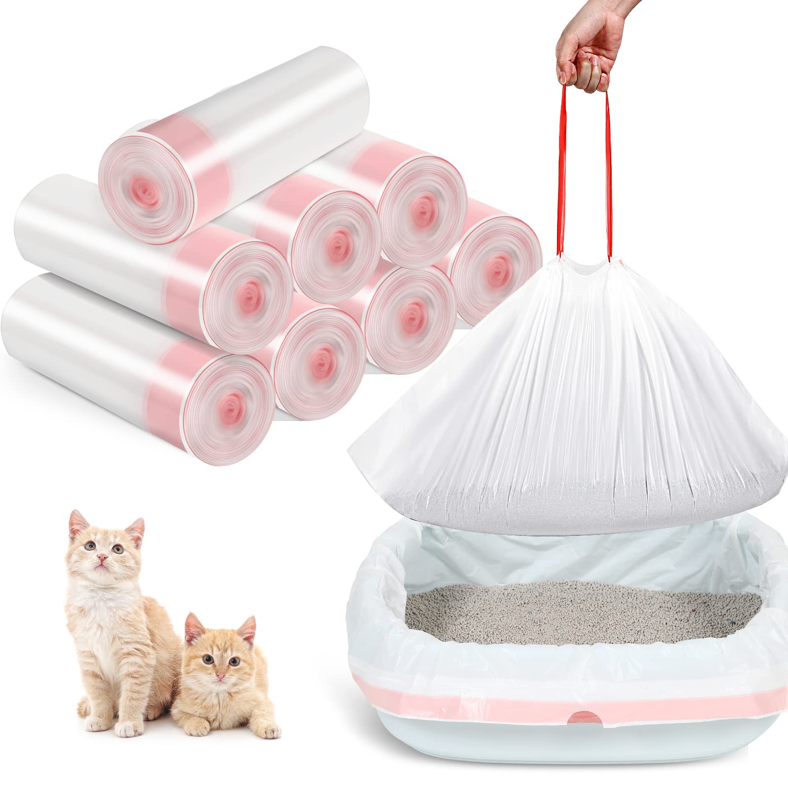 Jutom Large Cat Litter Box Liners, 80 Count, 36 x 18 in and 31 x 18 in, Scratch Resistant HDPE Material, Convenient Drawstring Design, Keep Home Clean