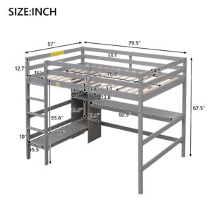 Harper & Bright Designs Full Loft Bed with Desk and Storage Shelves, Wood Full Size Loft Bed with Desk Underneath, High Loft Bed Full with Slat Support for Kids, Boys,Girls,Teens, Grey