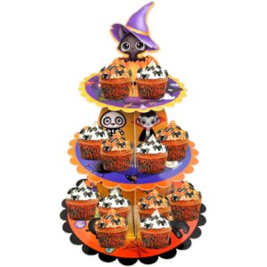 ceiba tree Halloween Cupcake Stand Decorations Holder Dessert Tower 3 Tier Cardboard Pumpkin Trick or Treat Party Birthday Supplies for Kids