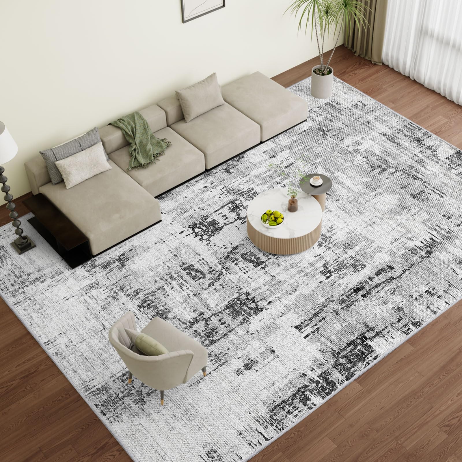 Vamcheer Washable Abstract Area Rug - Contemporary Style for Living Room, Bedroom, Kitchen - Machine Washable Rug for Living Room - Non-Shedding and Easy-Cleaning - Grey 5x7 ft