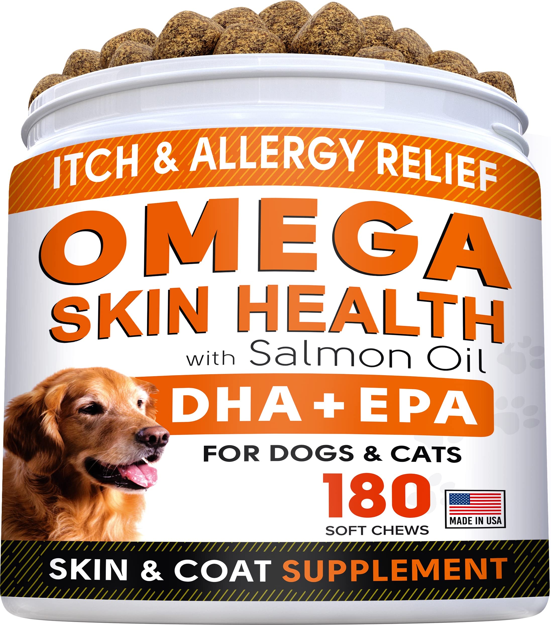 Fish Oil Omega 3 + Pumpkin for Dogs Bundle - Allergy and Itch Relief + Upset Stomach - Omega 6 9 - EPA & DHA + Pure Pumpkin Powder - Skin and Coat Supplement + Digestion - 180ct + 8.1oz - Made in USA