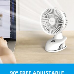 Brigii Desk&Clip Fan, Small Fan 14H Long Battery Life, Battery Level Display, 5 INCH Travel Fan, 4-Speed, Type-C Rechargeable-PF01(White)