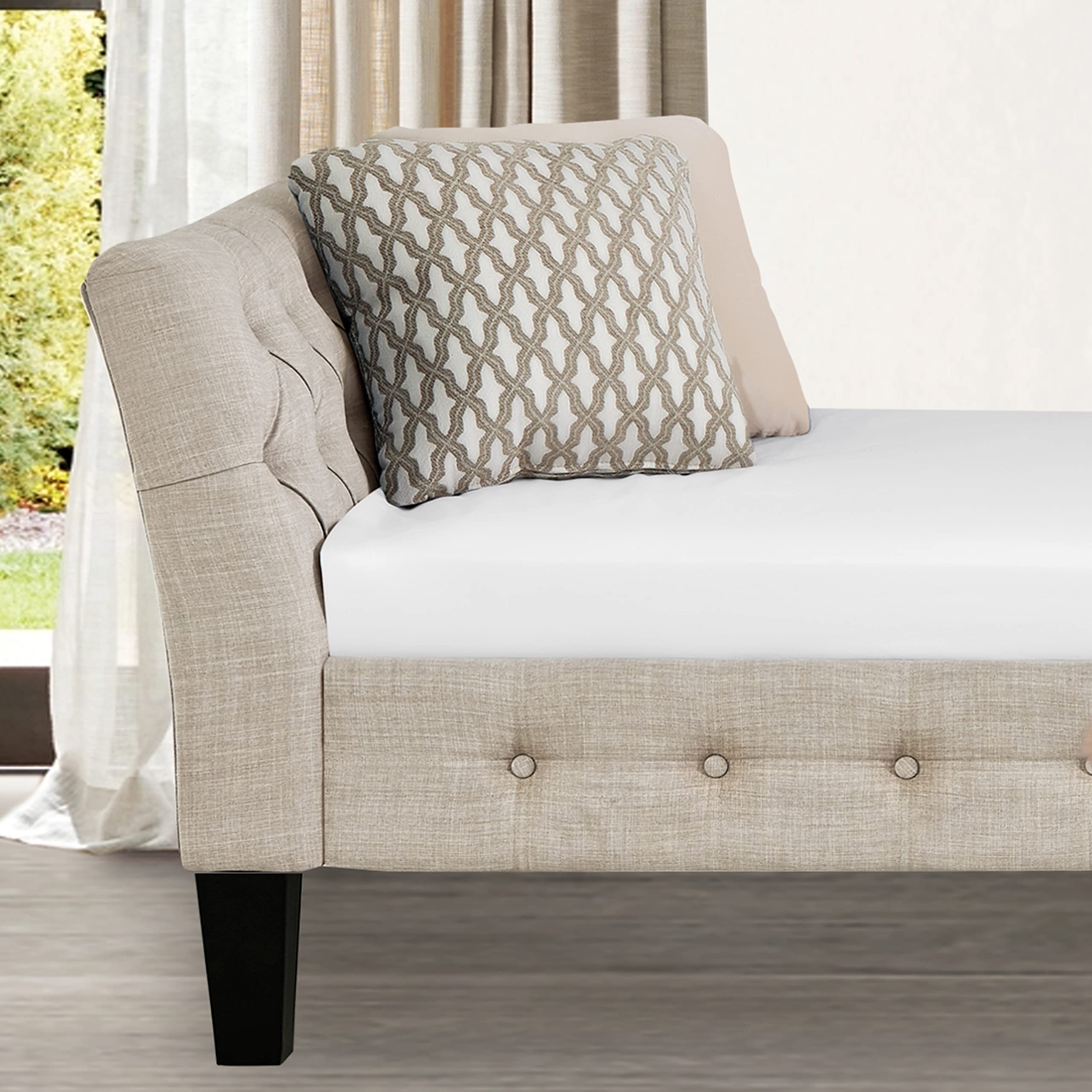 Rosevera Roche Upholstered D11 Button Tufted Fine Polyester Easy aseemble with Wooden Legs Twin Size Daybed Sleeper Couch for Living Room Bedroom, Pearl Beige