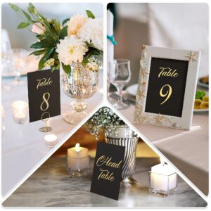 Black Wedding Table Numbers 1-30 with Gold Foil Letters - Table Number Cards 4x6 with Head & Gift Table - Wedding Numbers for Tables Card Stock Wedding Table Numbers for Tables - Wedding Reception