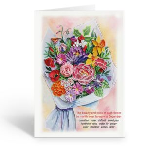 TUMYBee Colorful Bouquet Quilling Floral Card, Anniversary, Thank You, Birthday, 5 x 7 inch