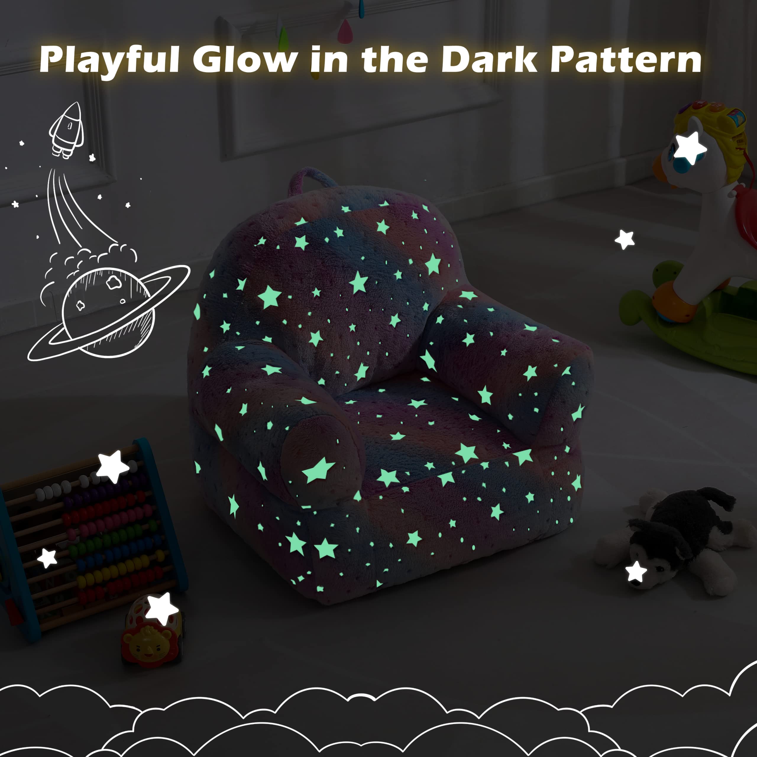 fond + found Toddler Chair, Glow in The Dark Kids Sofa Bean Bag Chair for Kids Children Couch Toddler Sofa Chair Mini Sofa Armrest Chair for Children, Lightweight Children Sofa Chair (Rainbow Pink)