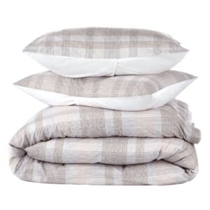 Nate Home by Nate Berkus 250TC Glen Plaid Duvet Cover Set | All-Season Cotton - Full/Queen Size - from mDesign - 3 Piece - Includes 1 Duvet Cover, 2 Pillow Shams, Pearl Multi (Cream/Beige)