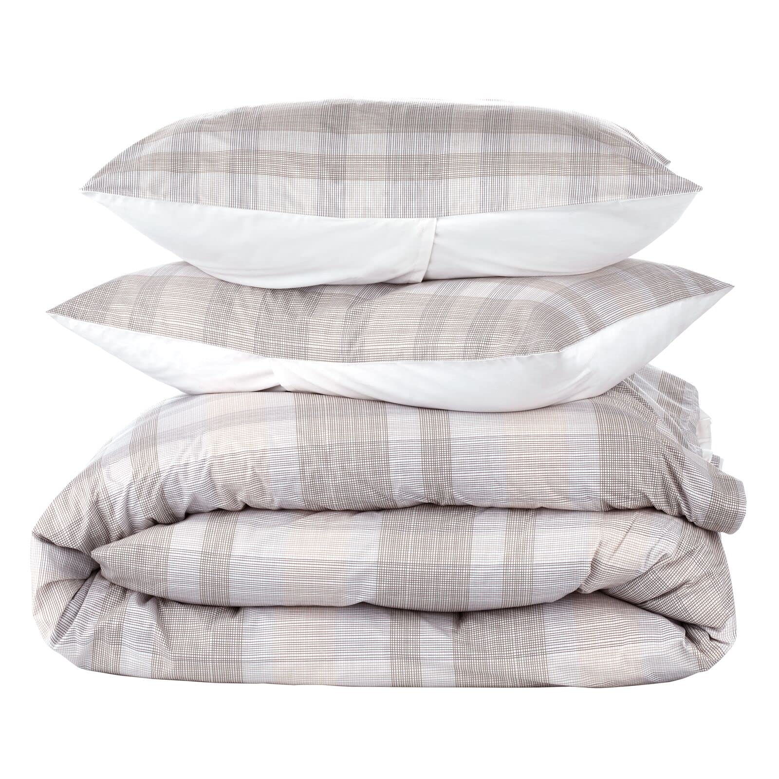 Nate Home by Nate Berkus 250TC Glen Plaid Duvet Cover Set | All-Season Cotton - King Size - from mDesign - 3 Piece - Includes 1 Duvet Cover, 2 Pillow Shams, Pearl Multi (Cream/Beige)