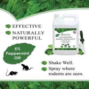 Puremint Rodent Repellent, Natural 5% Peppermint Oil Spray for Mice, Rats, Chipmunks and Rodents, Indoor and Outdoor, House and Car Engine Use, 16 fl oz Pint