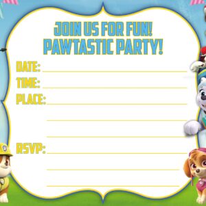 30x Paw P Birthday Invitations and Envelopes – Fill-in Happy Birthday Party Invitations for Kids, 6X4 Inches, Postcard Style