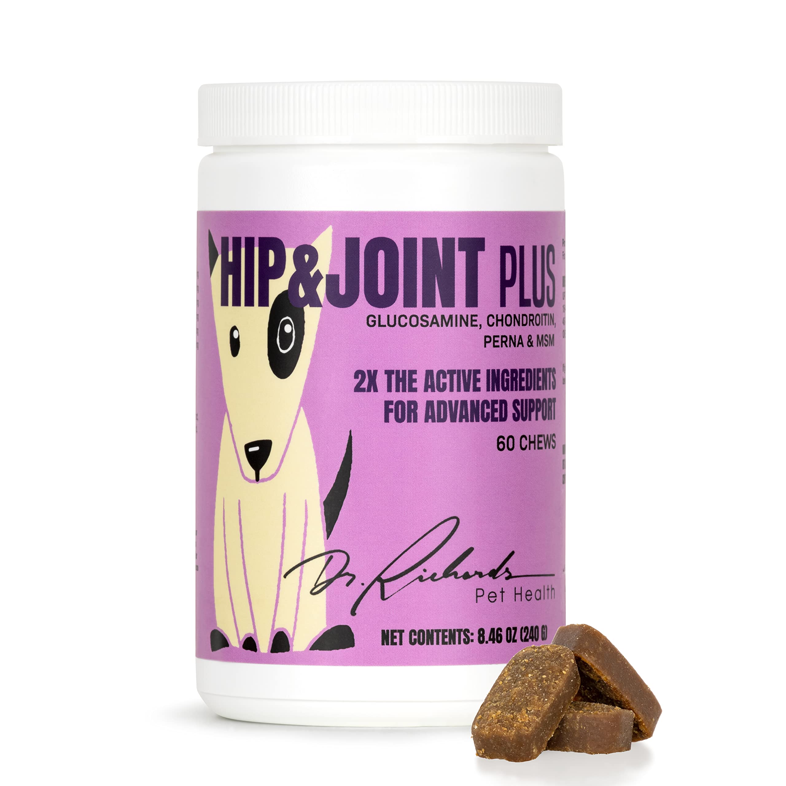 Dr. Richard's Hip & Joint Plus for Dogs - Soft Chew Supplement with Natural Perna Mussel, Glucosamine, Chondroitin, MSM. Supports Hip & Joints, Improves Nutrient Absorption, Vitamin C Antioxidants