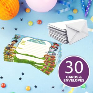 30x Paw P Birthday Invitations and Envelopes – Fill-in Happy Birthday Party Invitations for Kids, 6X4 Inches, Postcard Style