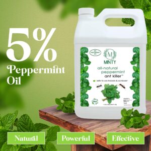 Minty Ant Killer - Natural 5% Peppermint Essential Oil Spray for Bugs, Ants and Insects - Safe for Indoor & Outdoor Use Repellent Spray 128 Fl Oz Gallon Trigger Sprayer