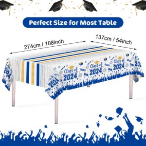 Graduation Decorations Class of 2024 Tablecloth - 3 Pcs Plastic Congrats Grad Table Cloth, Graduation Table Cover for Graduation Party Decorations 2024 and Party Supplies, 54"x108" (Blue and Gold)