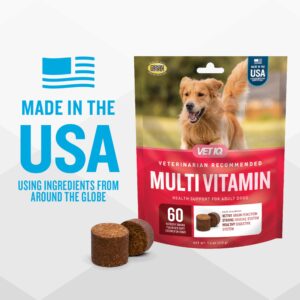 VetIQ Multivitamin Supplement for Dogs, Supports Active Brain Function, Immune System, and Digestive System, Hickory Smoke Flavored Dog Multivitamin, Made in The USA, 60 Count