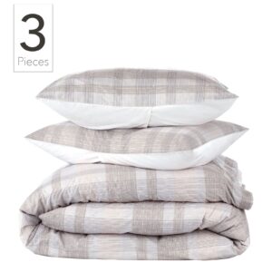 Nate Home by Nate Berkus 250TC Glen Plaid Duvet Cover Set | All-Season Cotton - Full/Queen Size - from mDesign - 3 Piece - Includes 1 Duvet Cover, 2 Pillow Shams, Pearl Multi (Cream/Beige)