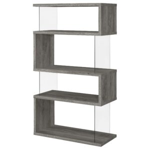 Coaster Home Furnishings Emelle 4-Shelf Bookcase with Glass Panels Grey Driftwood