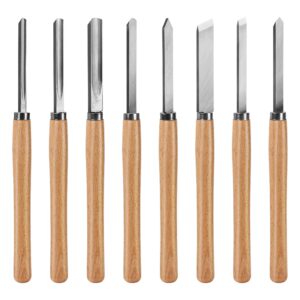 hautmec professional wood turning chisel 8 pcs set, lathe chisel set with 2 skew 1 spear point 1 parting 1 round nose & 3 gouge tools for beginners, hobbyists and professionals ht0237-ww