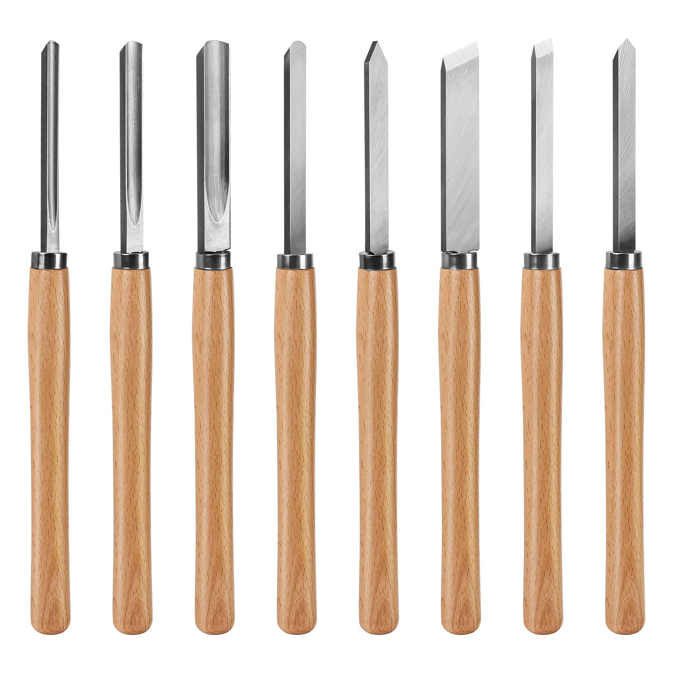 HAUTMEC Professional Wood Turning Chisel 8 pcs Set, Lathe Chisel Set with 2 Skew 1 Spear Point 1 Parting 1 Round Nose & 3 Gouge Tools for Beginners, Hobbyists and Professionals HT0237-WW