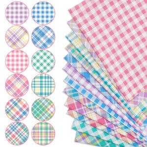 Whaline 12Pcs Spring Plaid Cotton Fabric Bundles 18 x 22 Inch Tartan Printed Fat Quarters Purple Green Pink Blue Quilting Patchwork Squares Sewing Fabrics for DIY Handmade Crafting Home Party Decor