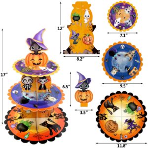 ceiba tree Halloween Cupcake Stand Decorations Holder Dessert Tower 3 Tier Cardboard Pumpkin Trick or Treat Party Birthday Supplies for Kids