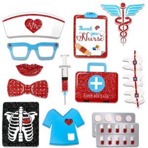 HOWAF 25pcs Thank You Nurses Photo Booth Props, Nurse Appreciation Week Party Supplies Selfie Props, Nurse Themed Photo Booth Props for Happy International Day Party Decorations Supplies